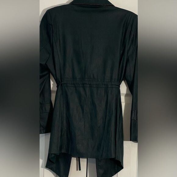 INSIGHT New York Dark Green Vegan Leather Jacket with Zipper detail Size 10P - Picture 2 of 5